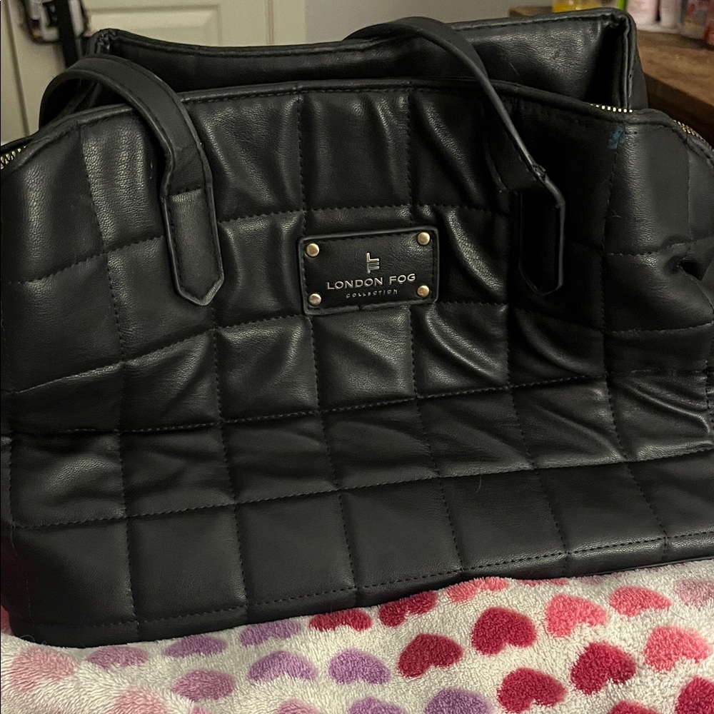 London Fog Black Quilted Tote Bag